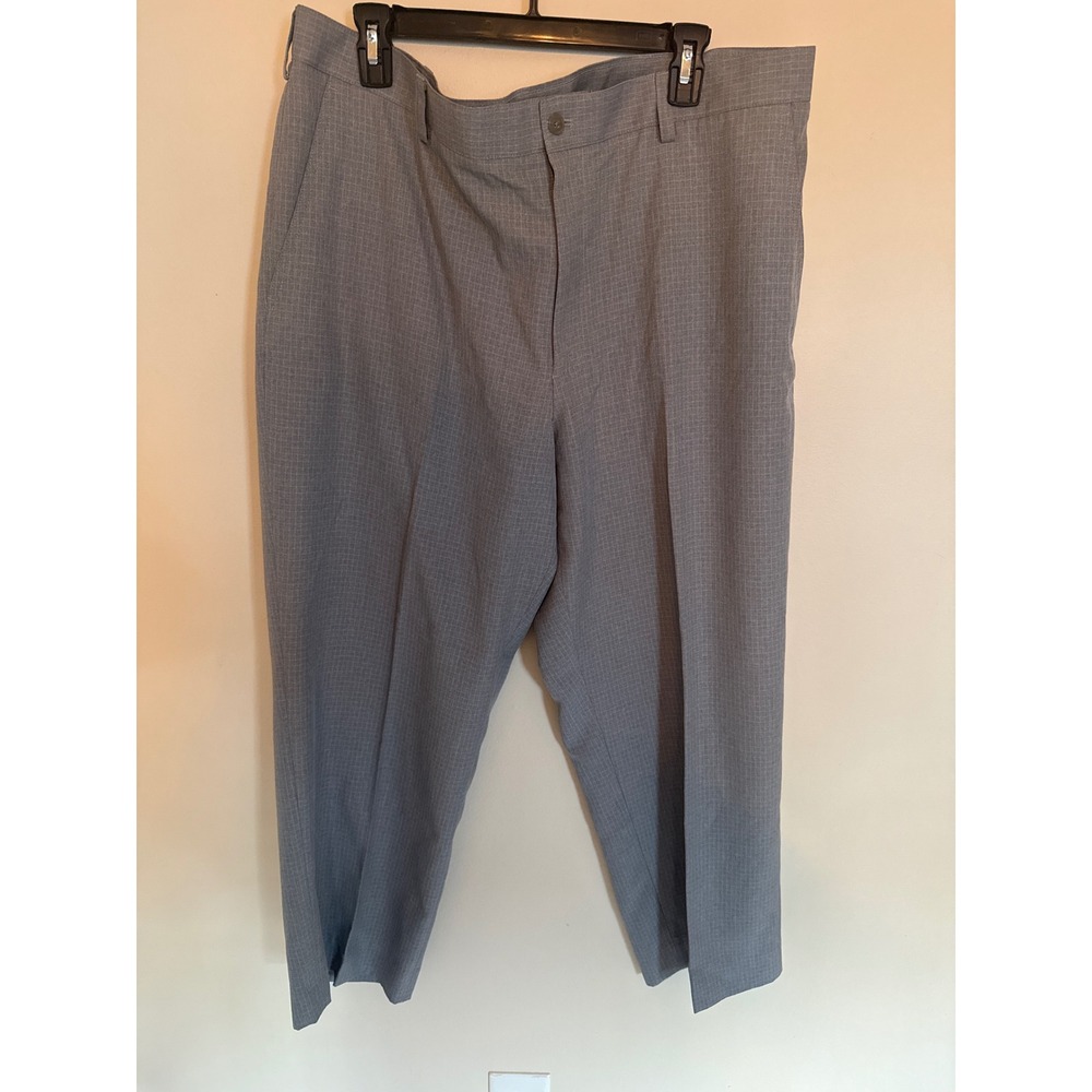 IZOD Golf Mens Grey Micro Grid Check Flat Front Pants 40x30 (28 Inseam)
